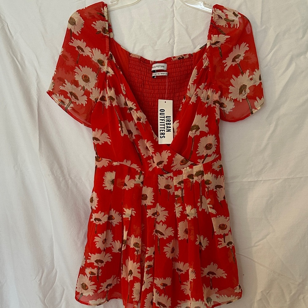 Urban Outfitters Red and White Floral Romper - Size S - NWT